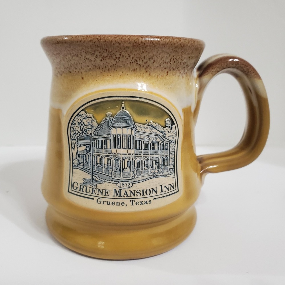 Deneen Pottery Mug Gruene Mansion Inn Texas 2008 Yellow Stoneware Coffee Mug